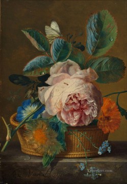 フラワーズ Painting - ヤン・ファン・ホイスムの古典的な花が入ったバスケット